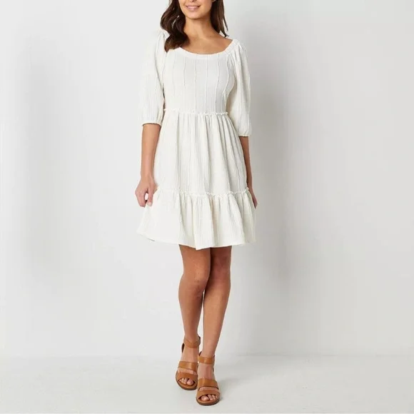 FRYE AND CO Women’s Flare Ballon Sleeves Dress Ivory Size 1X - Picture 1 of 12